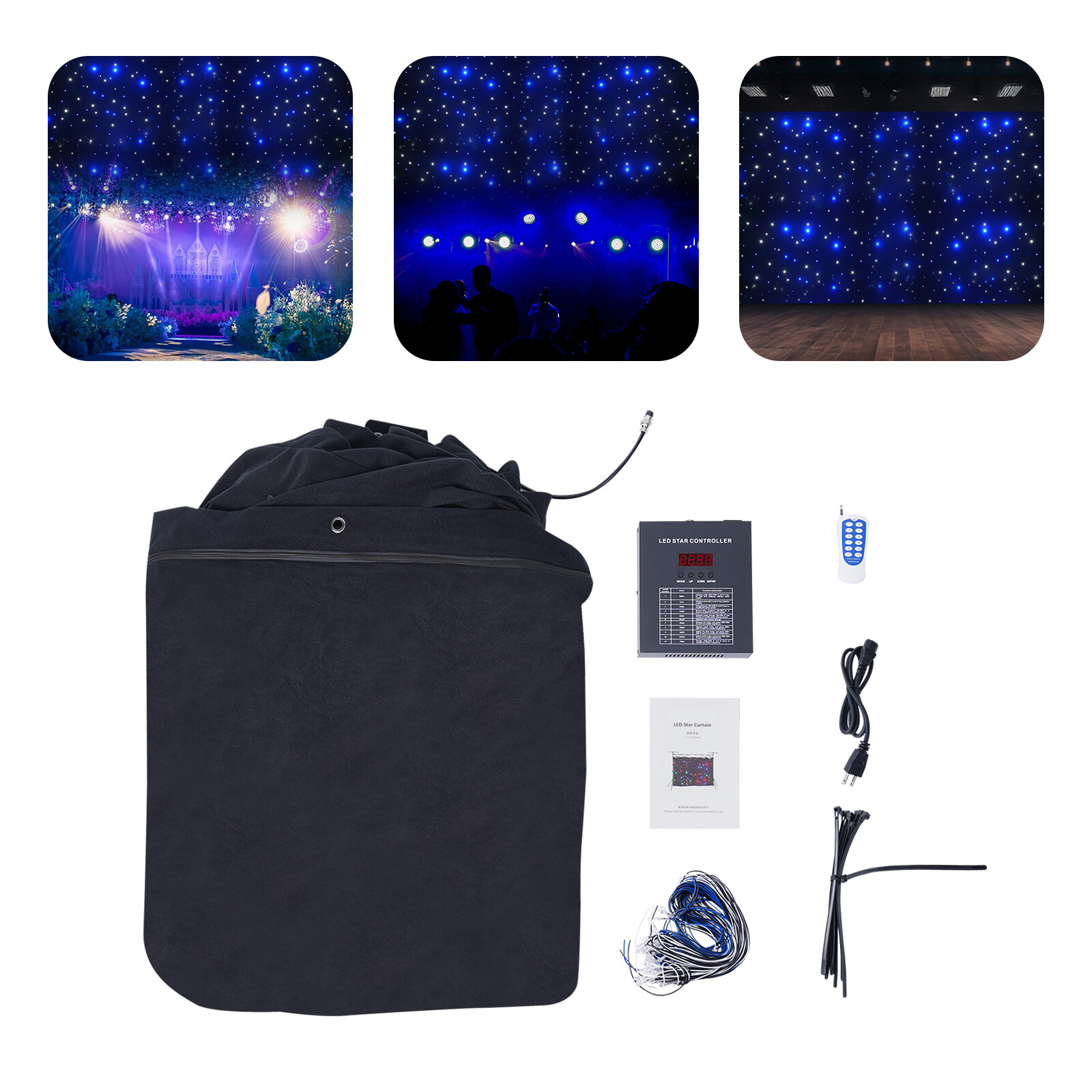 LED Star Stage Backdrop Star Curtain DMX512 Background Starry Sky W/ Controller