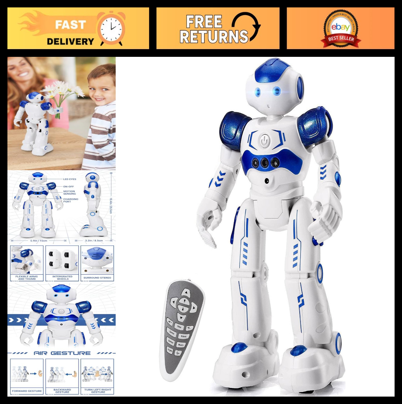 Programmable Gesture Control RC Robot Toy for Kids Ages 3-8, Smart Remote Contro