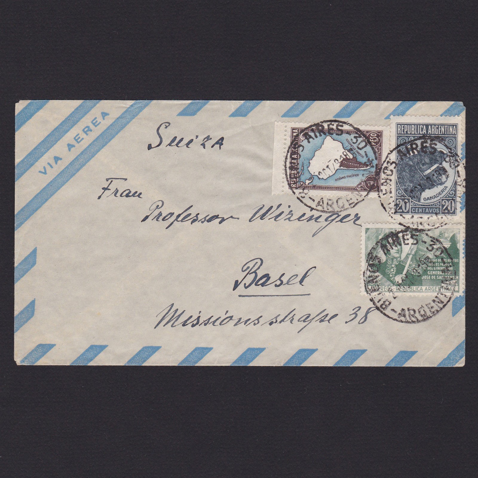 ARGENTINA 1948, Air mail from Buenos Aires to Basel Swiss
