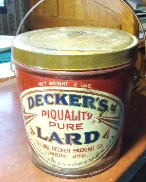 Vintage Decker 's Lard Tin Net Wgt. 2 lbs.i qua, Oh.