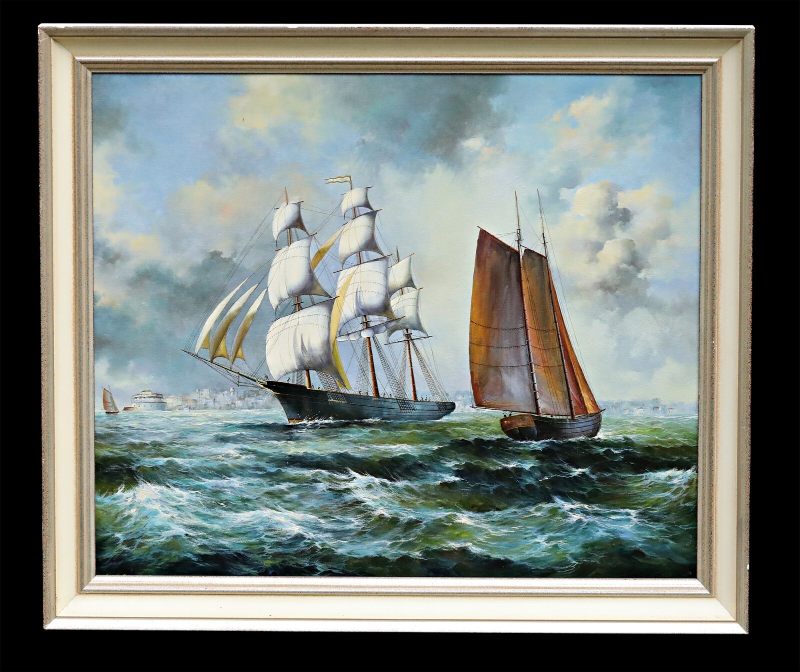 Ships On Rough Lake - Oil on Canvas, Unsigned, Bremer Gallery