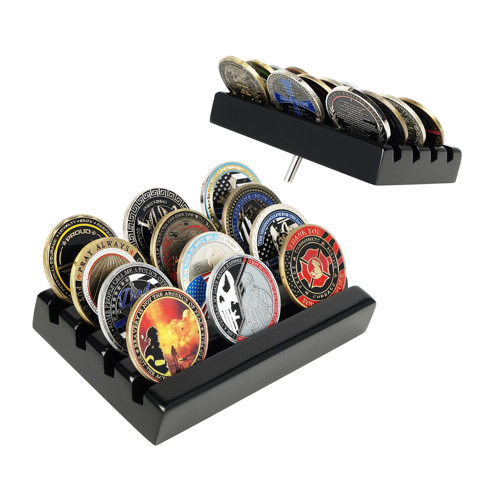 Challenge Coin Holder Display Case 4 Row Solid Wood Military Coin Rack Small ...