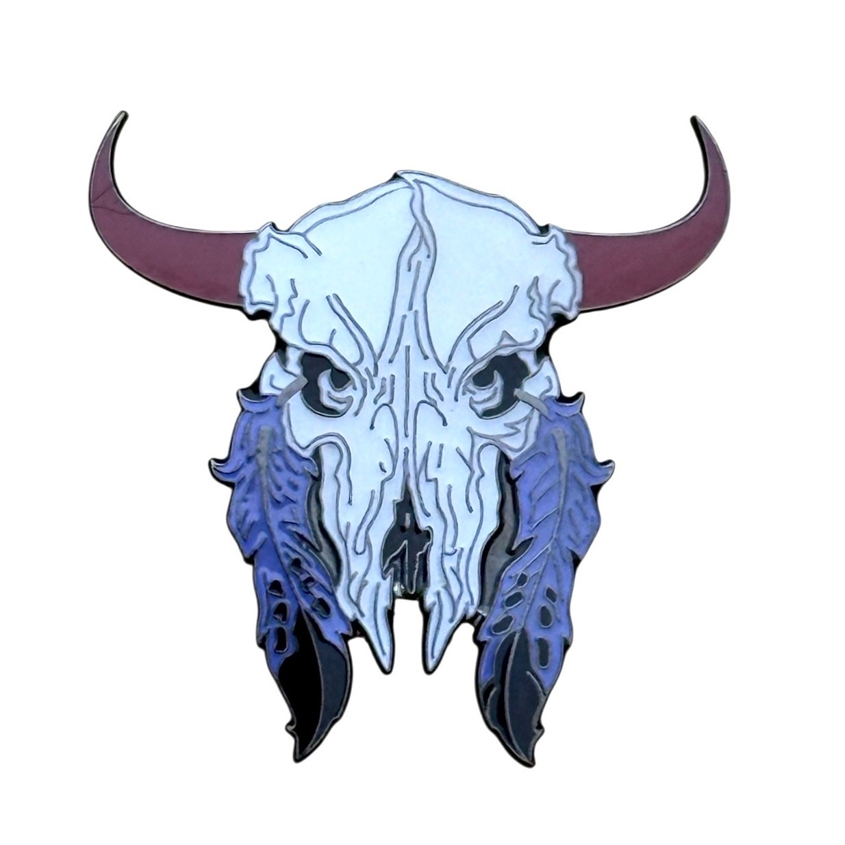 Skull Buffalo Bison Native American Feathers 1 3/8 inch Pin - Enamel F1D25E