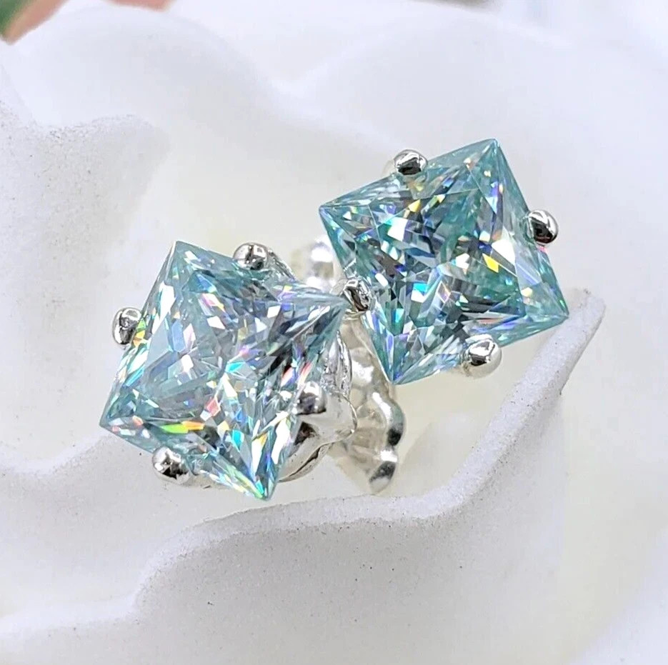 3.50 Ct Treated Certified Blue Diamond Solitaire Stud Earrings In 925 Silver