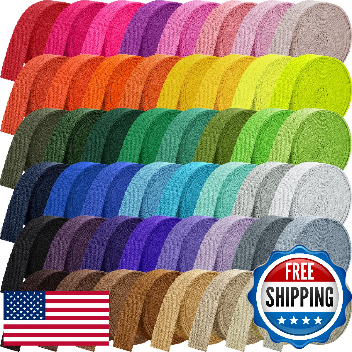 Windyun 48 Rolls Heavy Cotton Webbing 157.5 Yard 48 Color Mixed Polyester Cotton