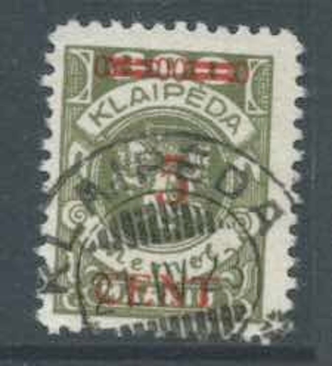MEMEL LITUANIUM OCCUPATION 1923 SG56 5c on 300m Olive-Green Opt Red F U Cat £20