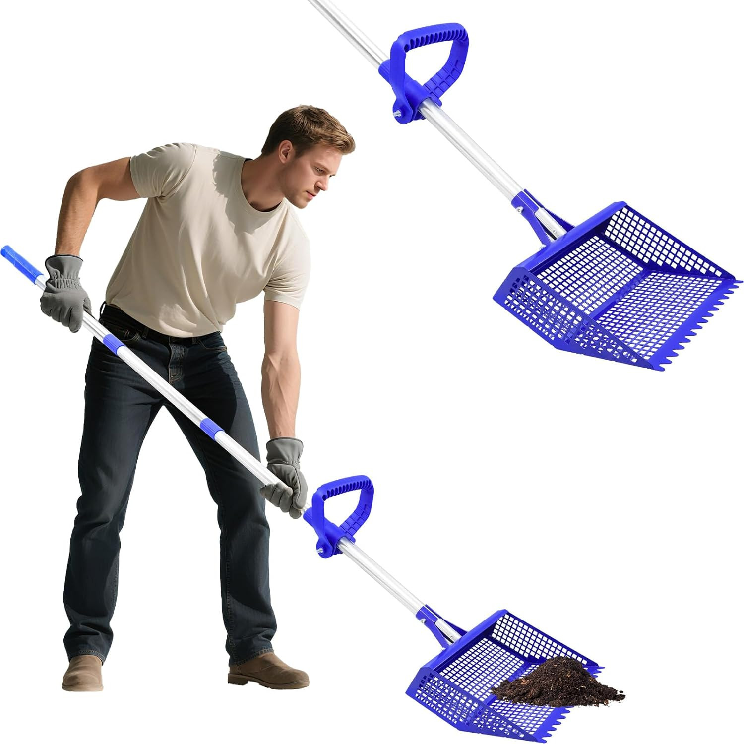 Chicken Poop Scooper Rake 2-in-1, Metal Shovel Head Chicken Coop Accessories, Ad