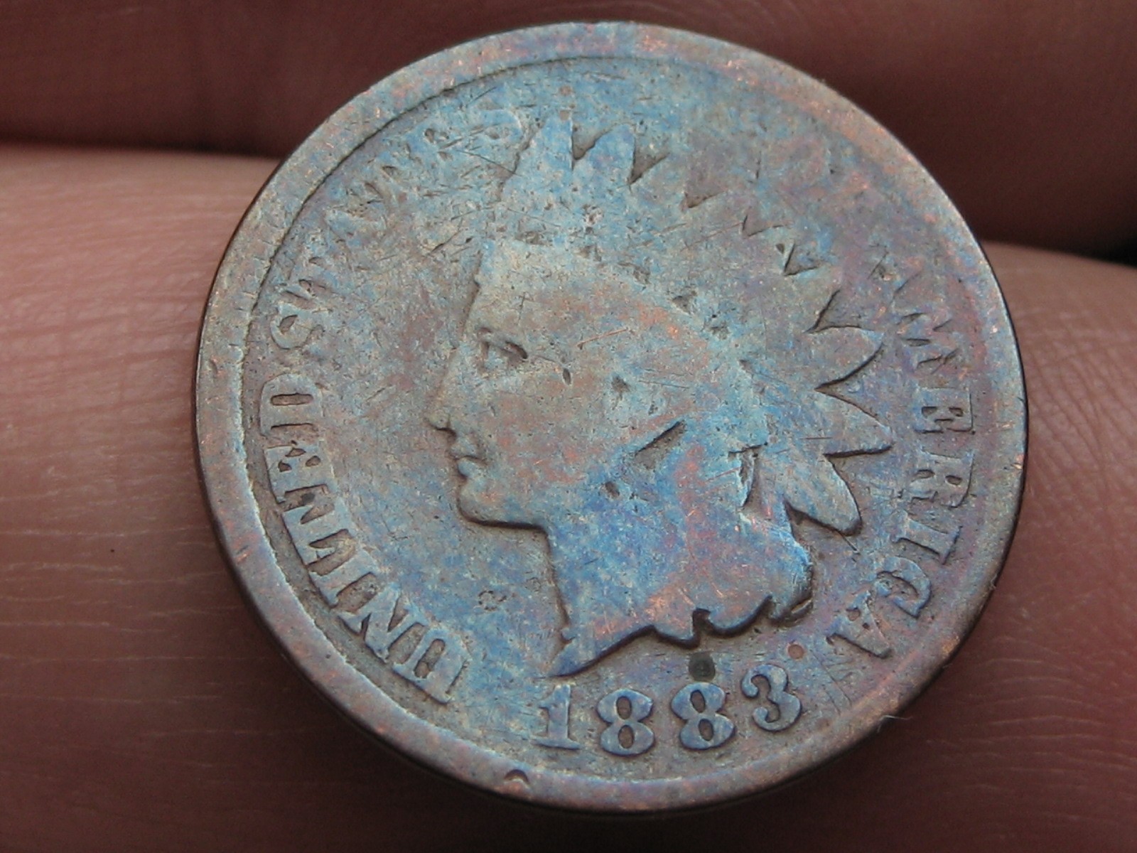 1883 Indian Head One Cent Penny- Good/VG Details, Toned