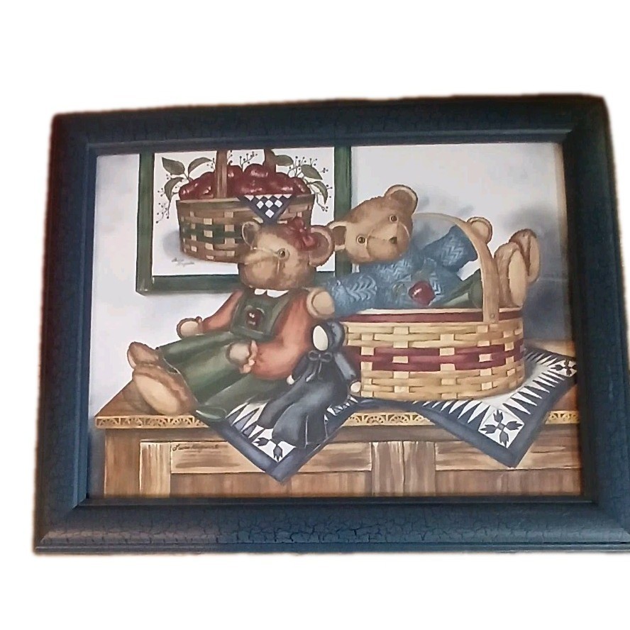 Framed Teddy Bear Picture Farmhouse Art Laura Megrozinger Decor Home Children