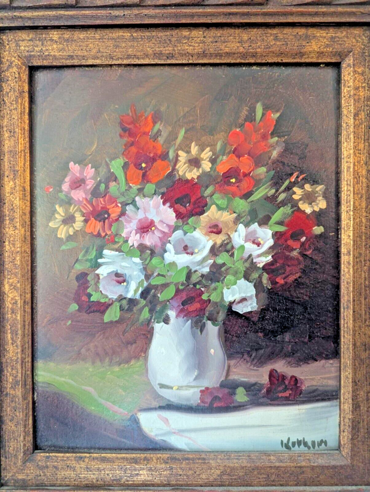 Vtg Oil Painting - Colorful Flower Bouquet in Vase, Signed, Framed 15x17"