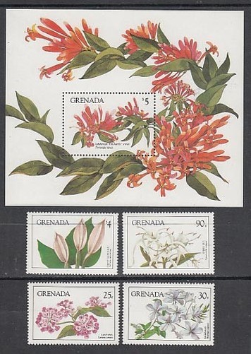 Grenada - Mail 1984 Yvert 1127/30 + H.116 ** MNH Flowers
