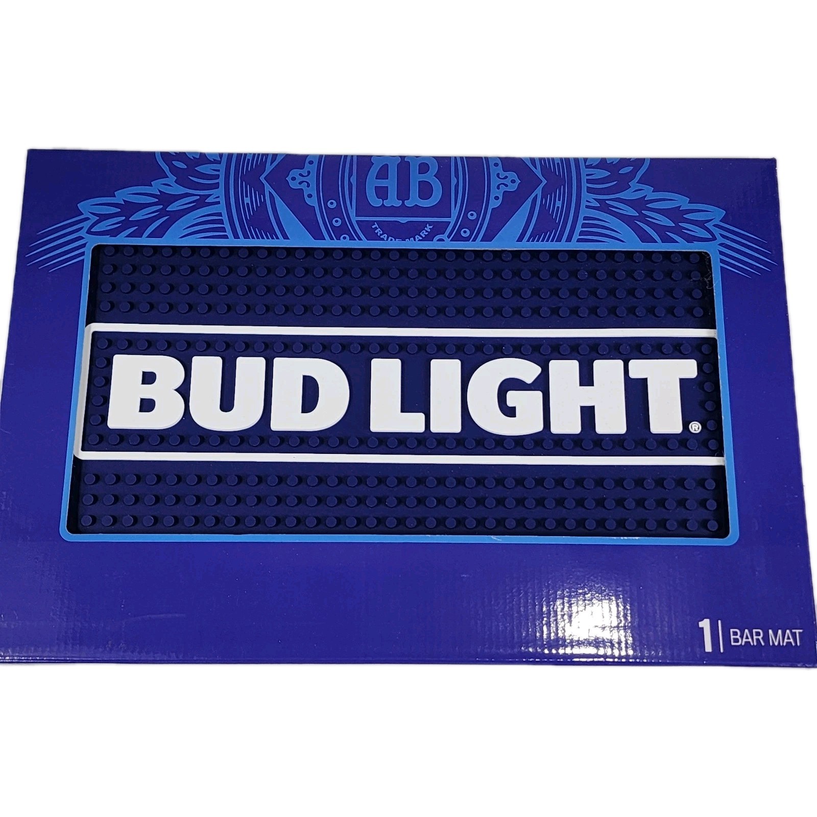 Bud Light Bar Mat 12” X 18” Rubber Drip New Blue Budweiser Beer Drinks Saloon