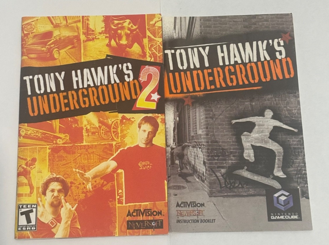 Lot of 2 Tony Hawk's Underground 1 + 2 Nintendo GameCube Manuals - Authentic