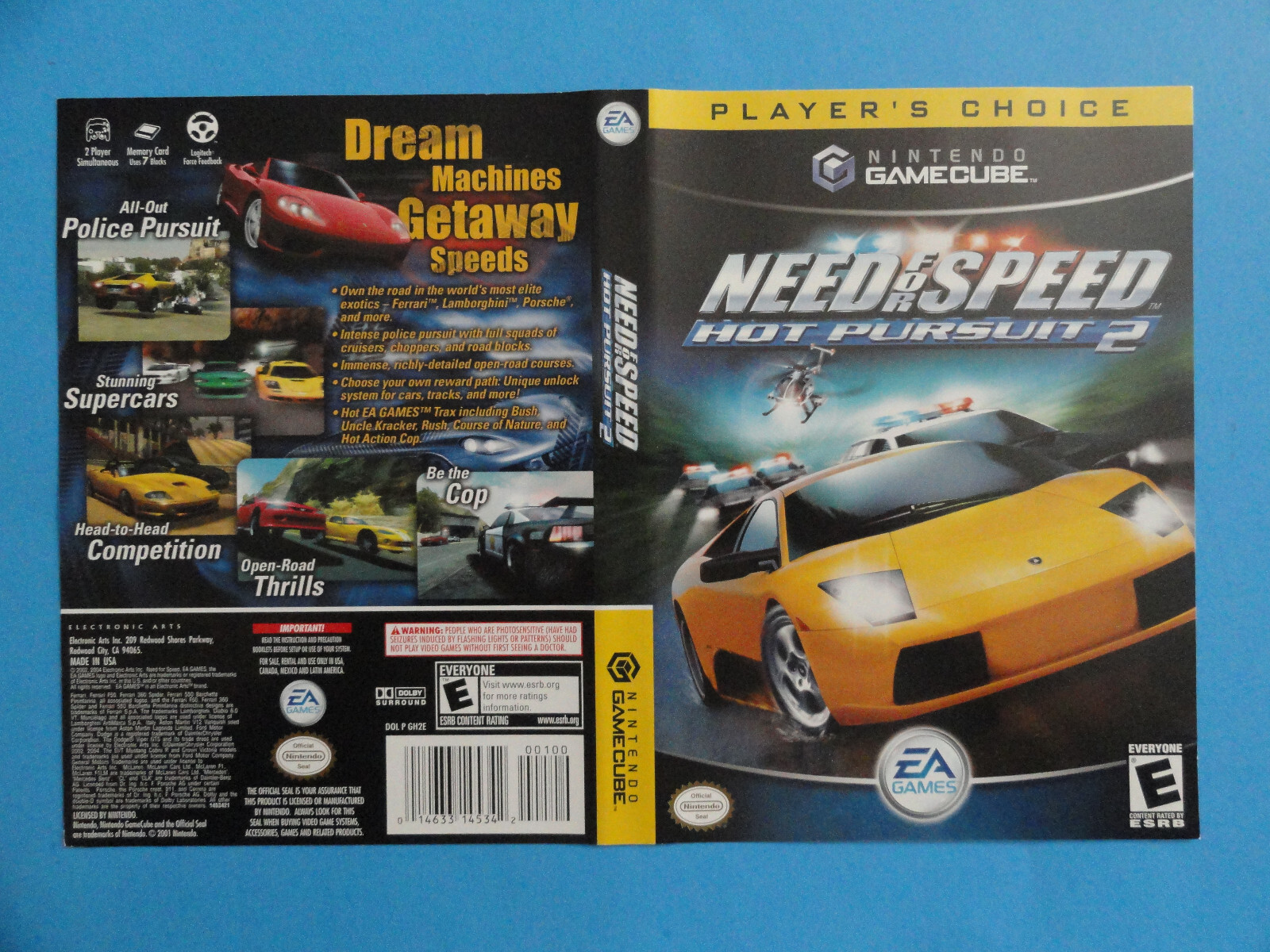 NINTENDO GAMECUBE NEED FOR SPEED HOT PURSUIT 2 ORIGINAL COVER ART - NO GAME