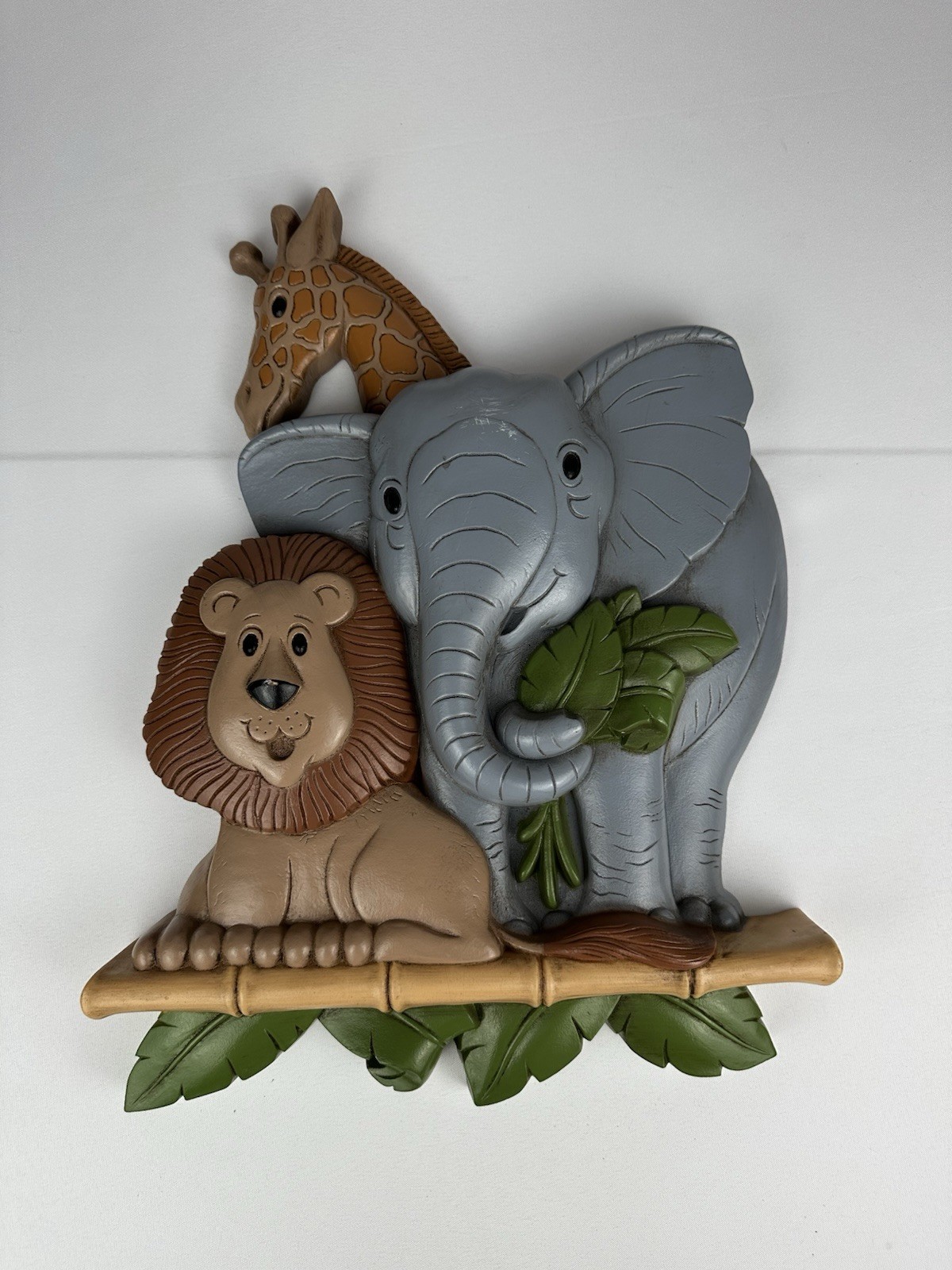 Jungle Animals Nursery Wall Hanging Plastic Molded Lion Elephant Home Interiors
