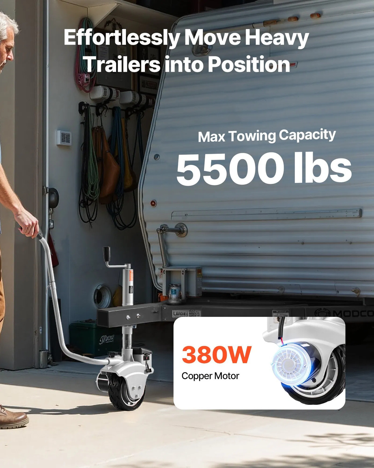 Electric Trailer Dolly, 5500 lbs Towing Capacity, 380W 12V Motorized Jockey Whe