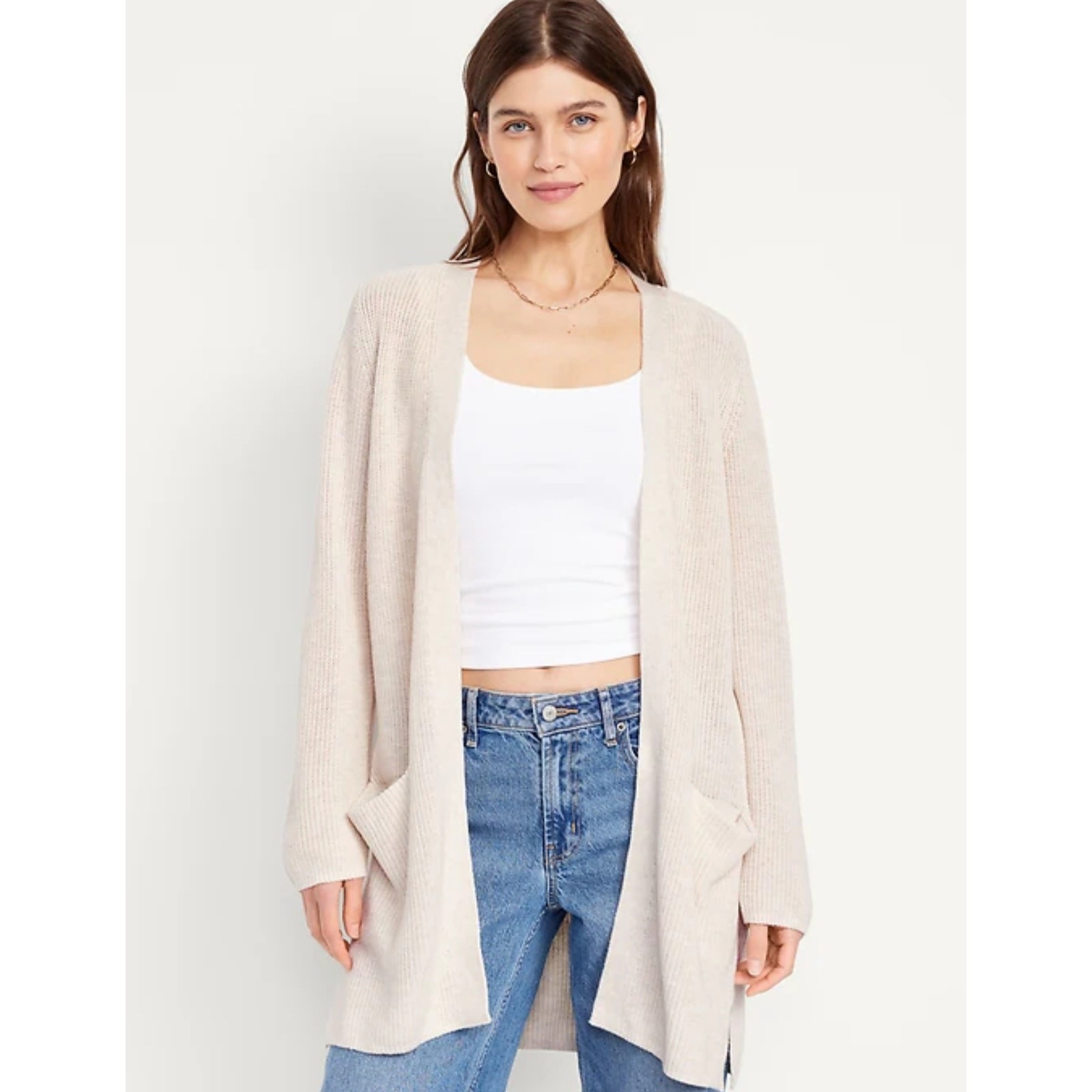 Old Navy Beige Cozy Knit Open Front Fall Duster Cardigan Minimalist Women's 3X