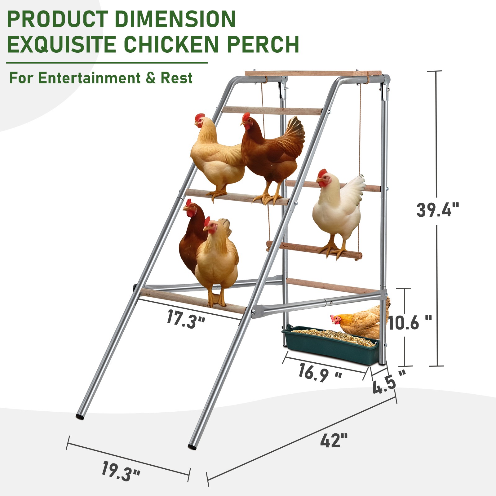 Chicken Perch for Coop Chicken Roosting Bars with Swing & Food Box for Backyard