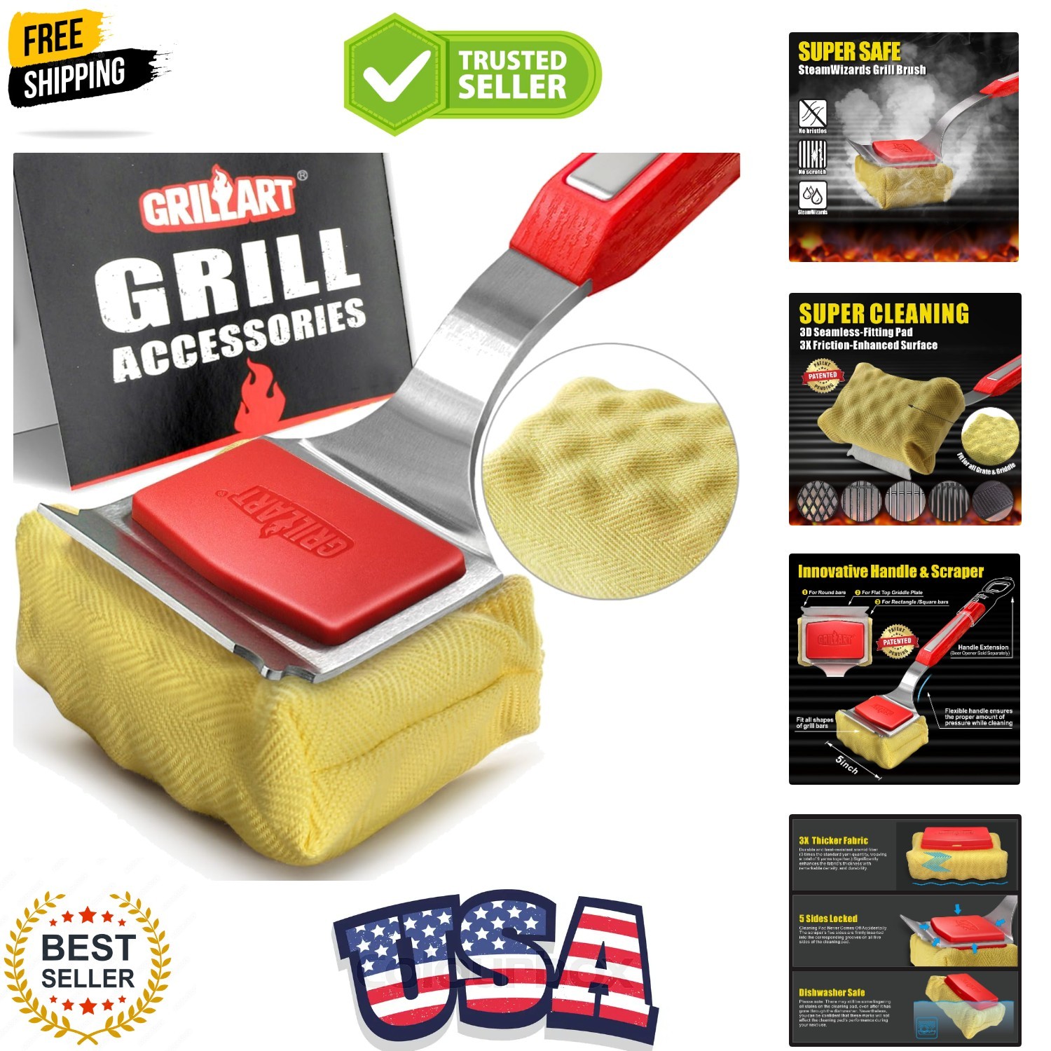 Grill Brush Bristle Free. SteamWizards BBQ Replaceable Cleaning Head, Unique ...