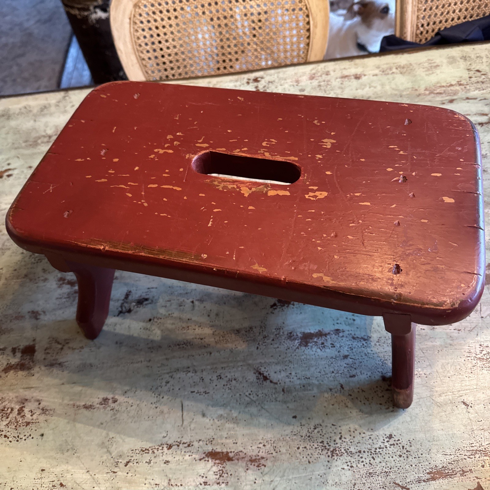 Antique Farmhouse Ox Blood Primitive Milking Foot Stool