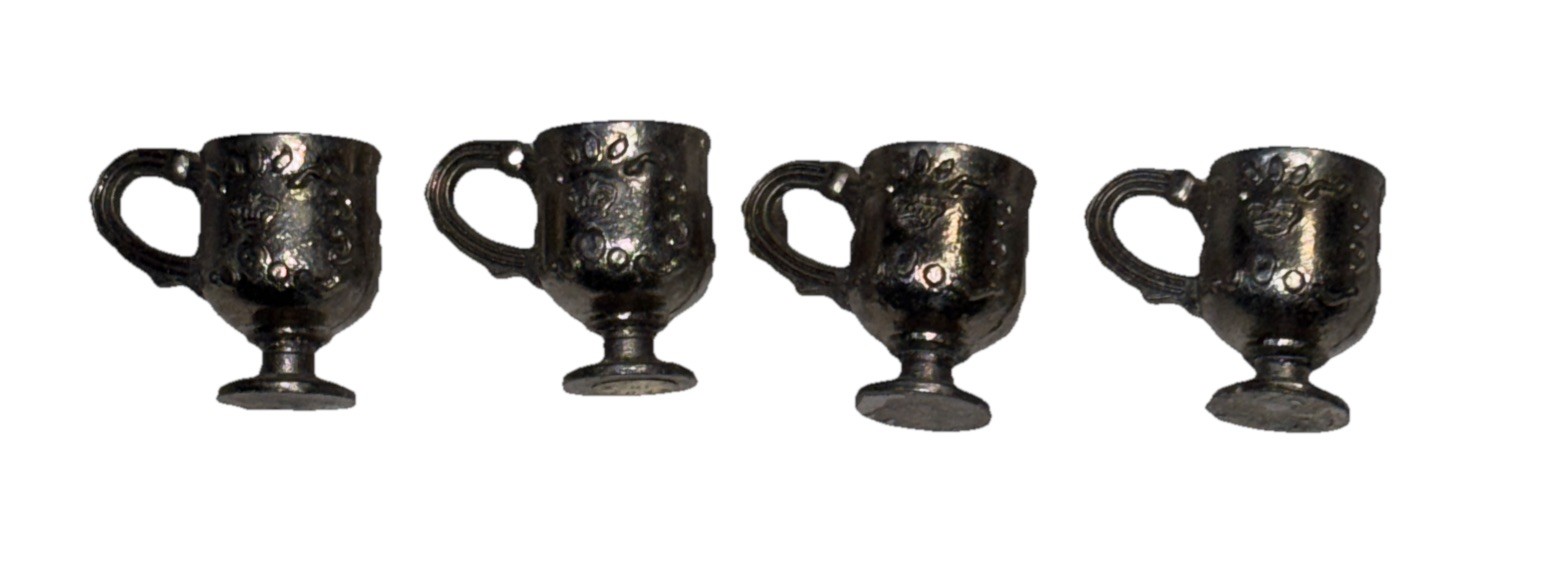 Imperial Dollhouse Tea Set Of 4 Cups Demitasse Miniature 1978 Cast Metal Vintage