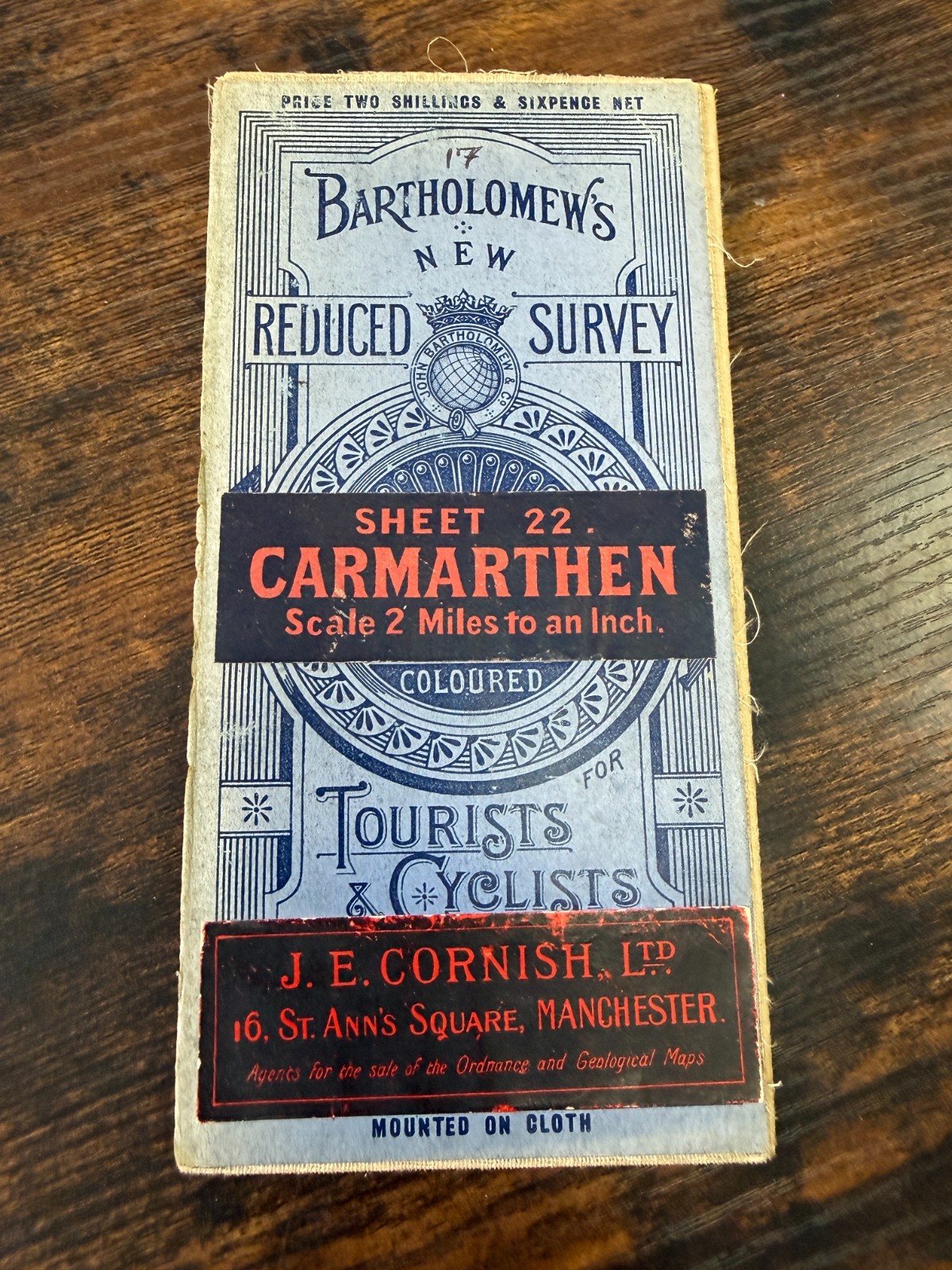 Vintage Bartholomew’s Reduced Survey Map Sheet 22 Carmarthen Tourists Cyclists C