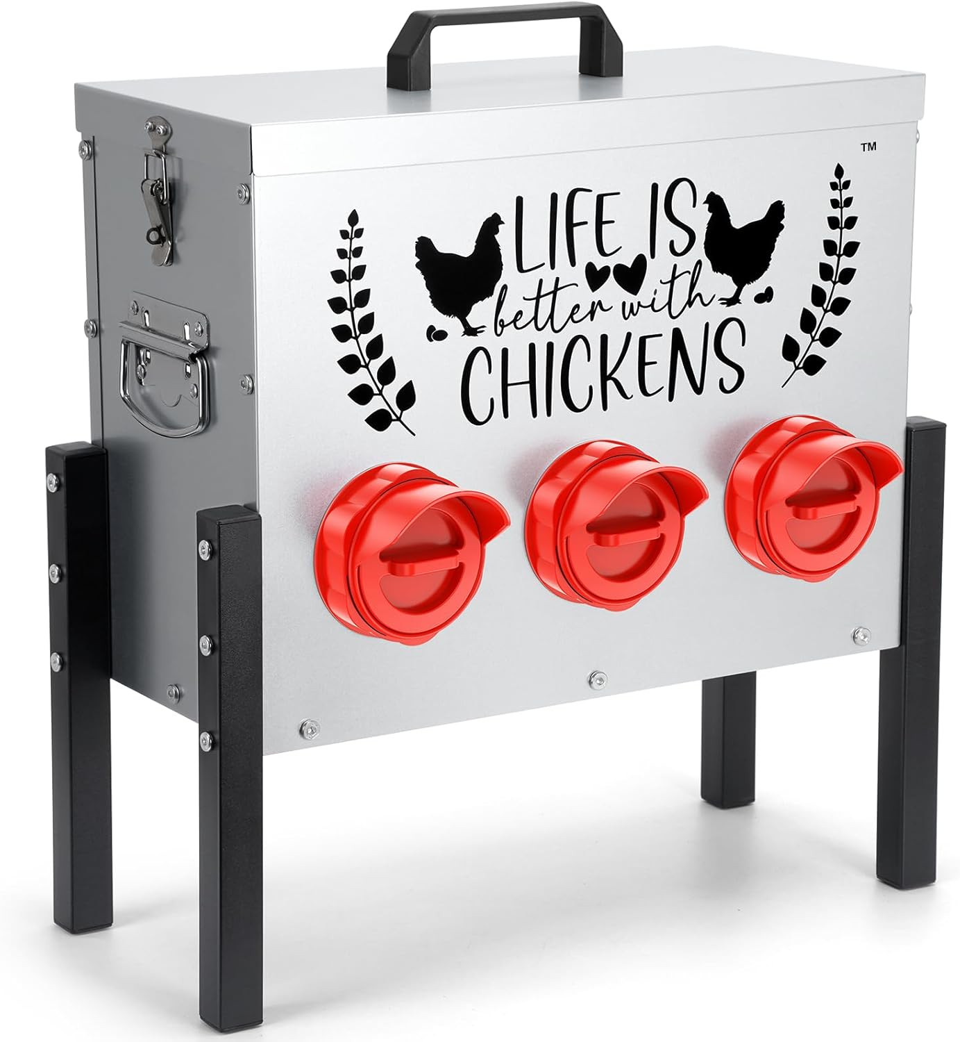 TGEYD 30 Lb Chicken Feeder with 6 No-Waste Ports – Heavy-Duty Outdoor Metal Feed