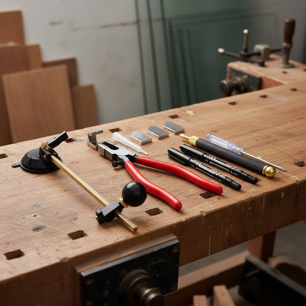 Adjustable 9-Piece Glass Cutter Set with Oil Feed System & Precision Pliers