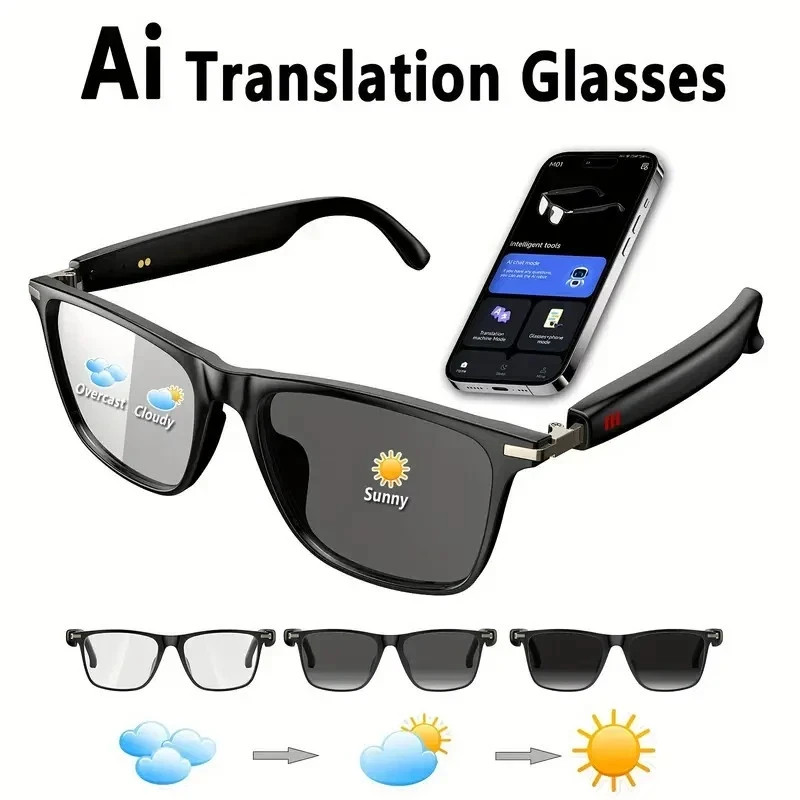 Bluetooth Smart Glasses with Speakers Eyewear Music translator Headphones Black