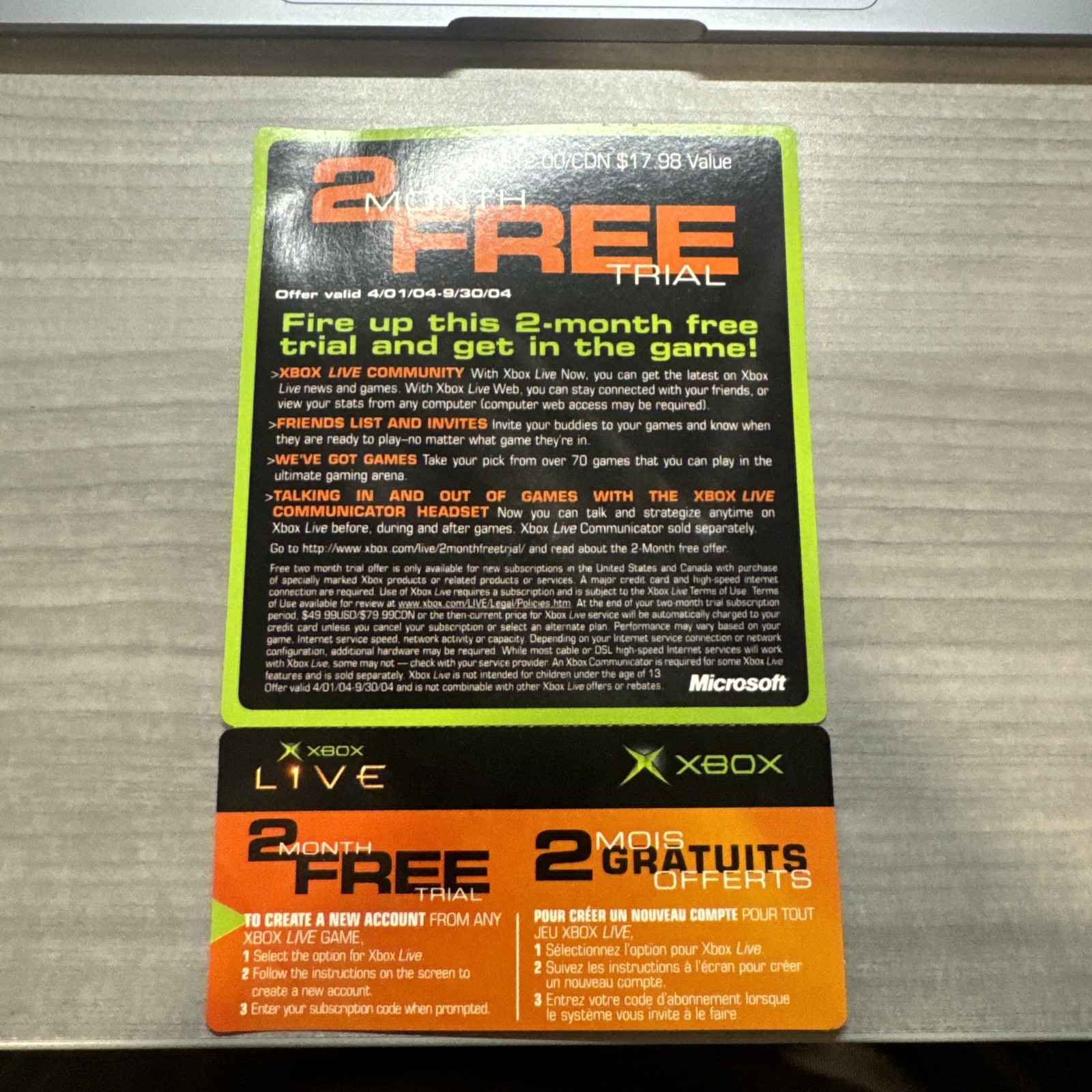 2004 Expired Unused/Unscratched Original Xbox Live 2 Month Free Trial