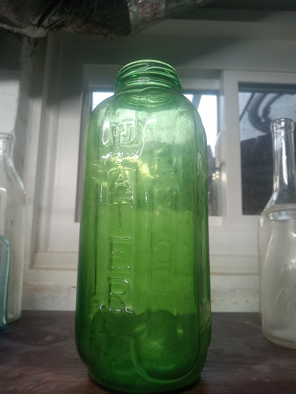 Vintage Water/Juice Jar Ww2 Era Grass Green Embossed Dump Retrieved 