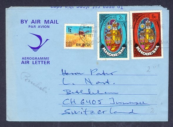 RHODESIA 1973 AIR LETTER TO SWITZERLAND