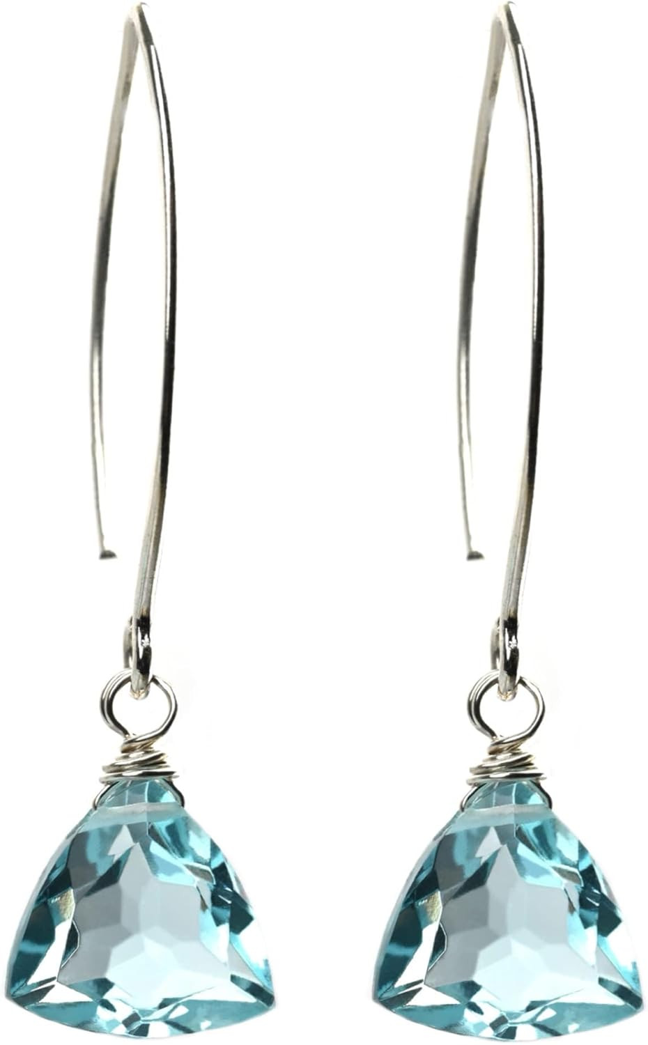 Handmade Dangle Earrings for Women - Aquamarine Blue Quartz Sterling Silver in G