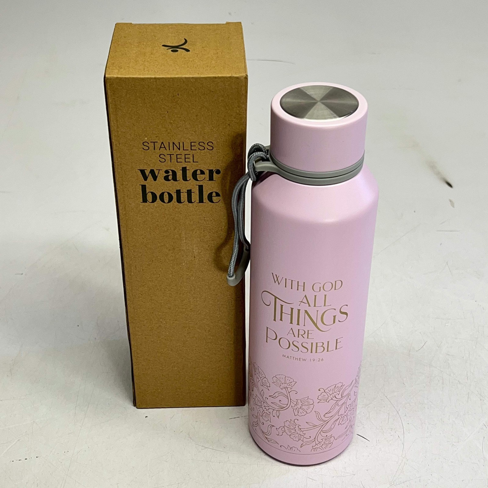 CHRISTIAN ART GIFTS Matthew 19:26 Things Are Possible Ss Water Bottle 24oz Pink