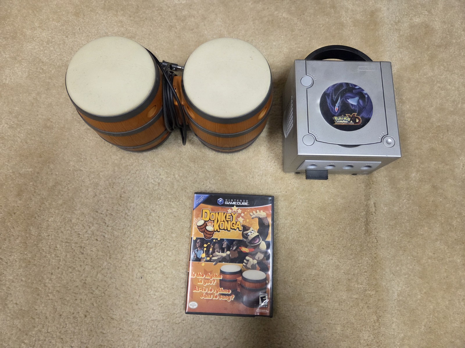 Nintendo GameCube Console Silver w/ Donkey Konga Game & DK Bongos Compatible