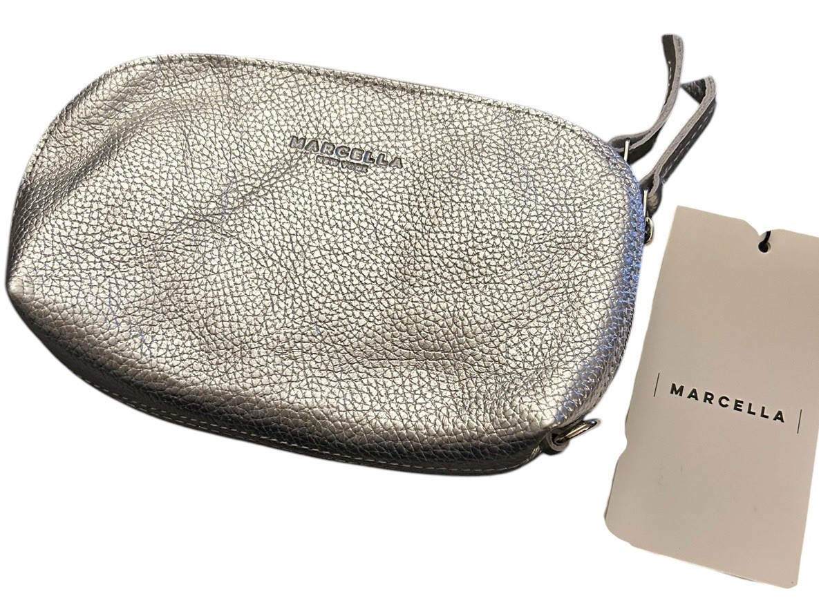 Brand New Marcella New York City Silver Pebble Leather Jaimie Pouch