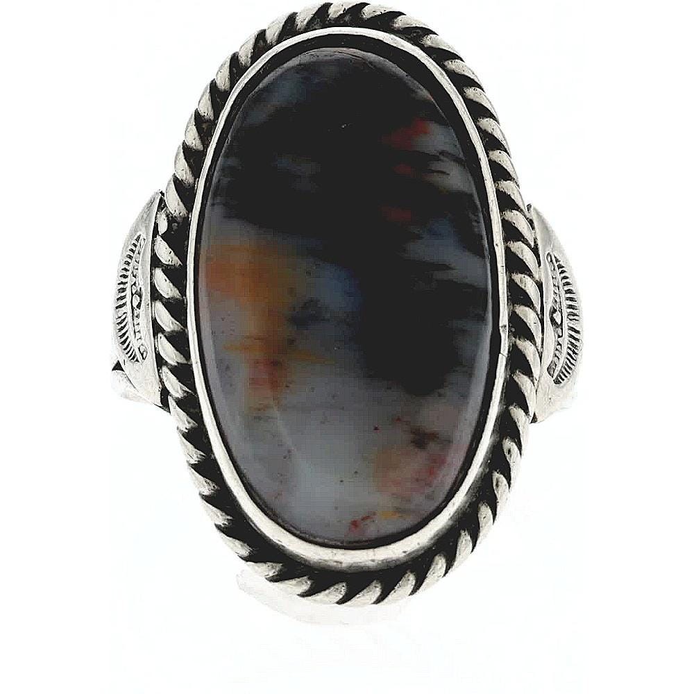 Vtg Navajo Sterling Silver Picture Jasper Rope Native American Pinky Ring 4 3/4