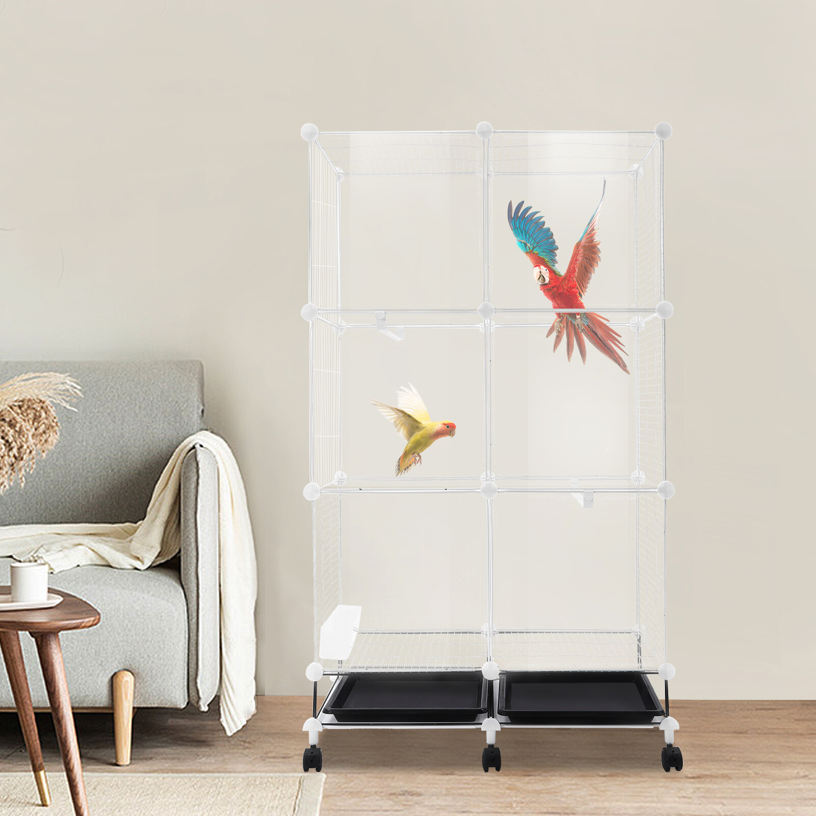 Bird Cage Wrought Iron with Rolling Stand Lovebird Parrot Finch Cage 75*37*125cm