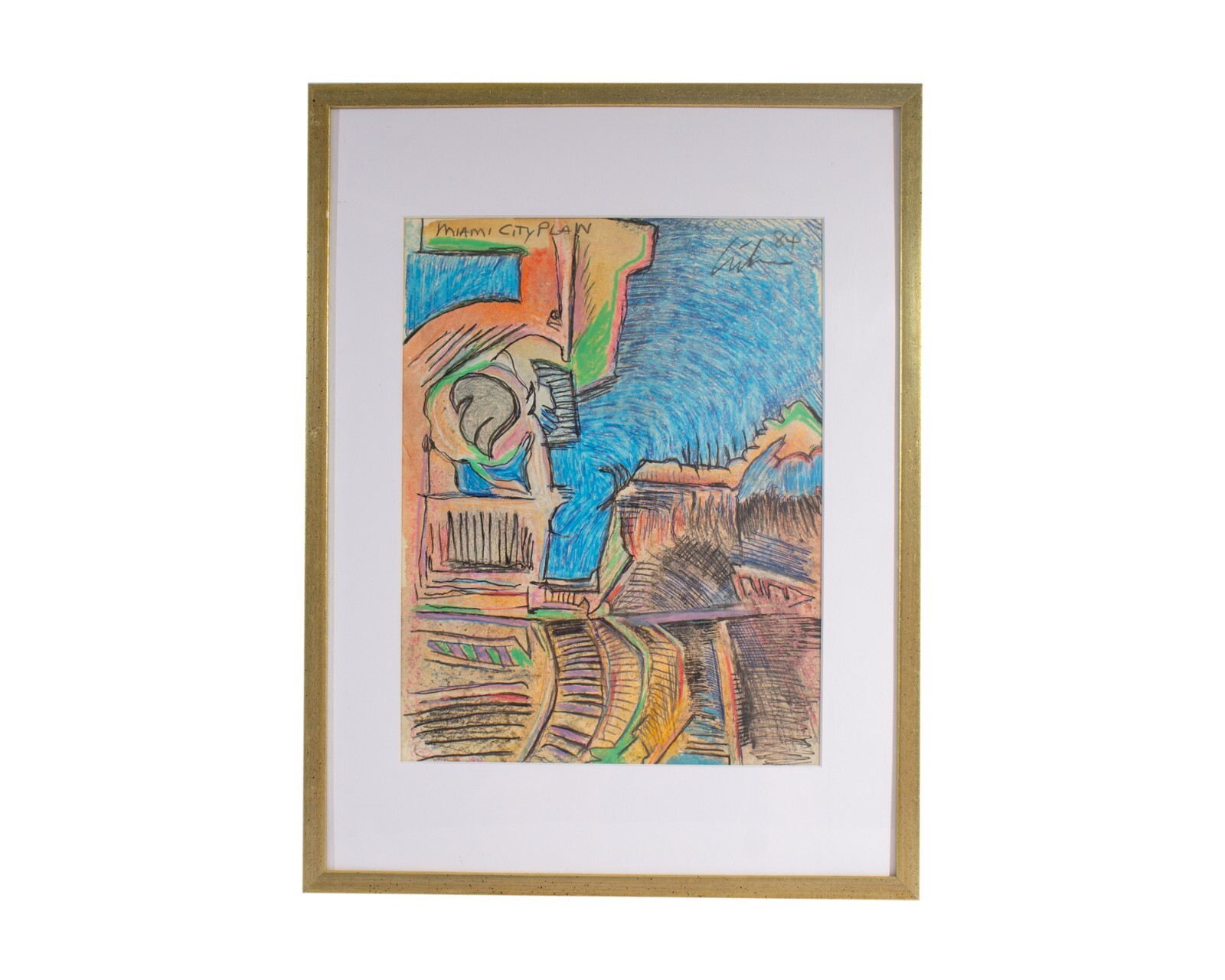 Harry Hilson Signed 1984 “Miami City Plan” Abstract Mixed Media Drawing