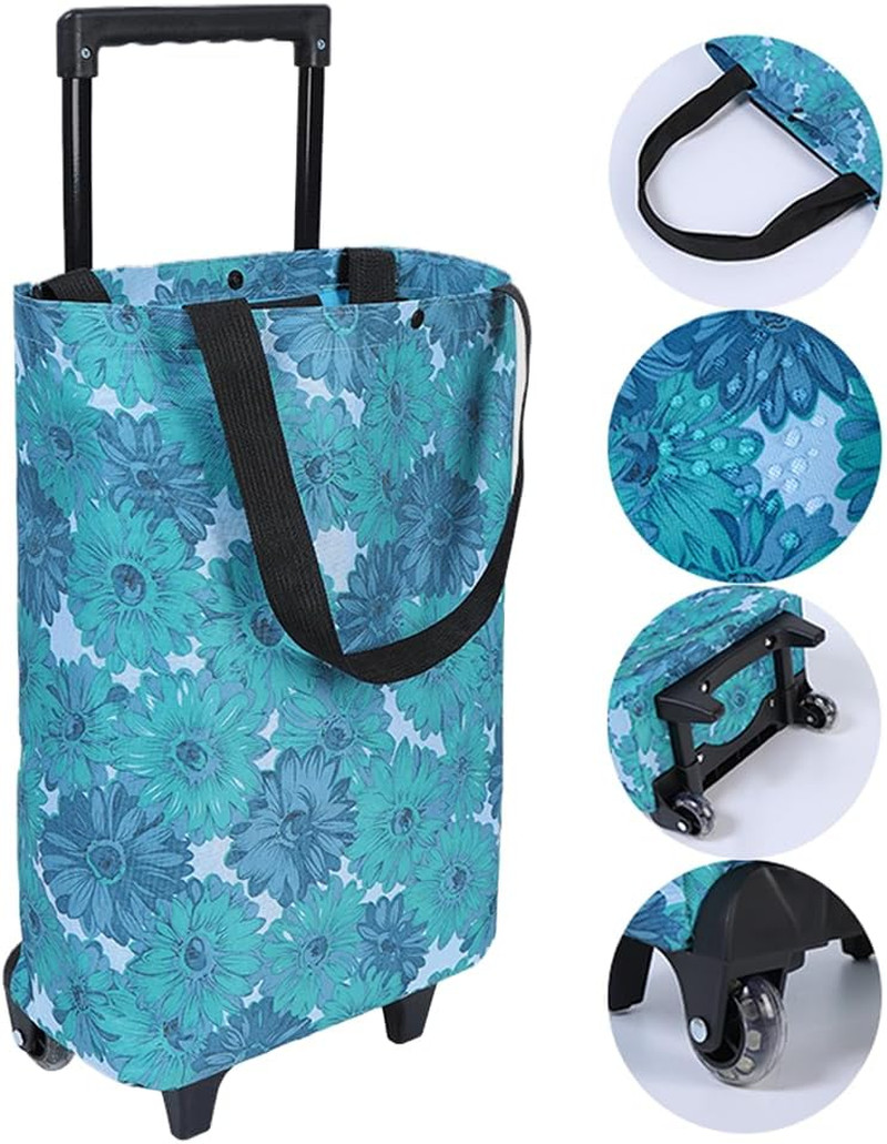 Rolling Shopping Bag, Small Shopping Cart with Wheels,Collapsible Portable Water