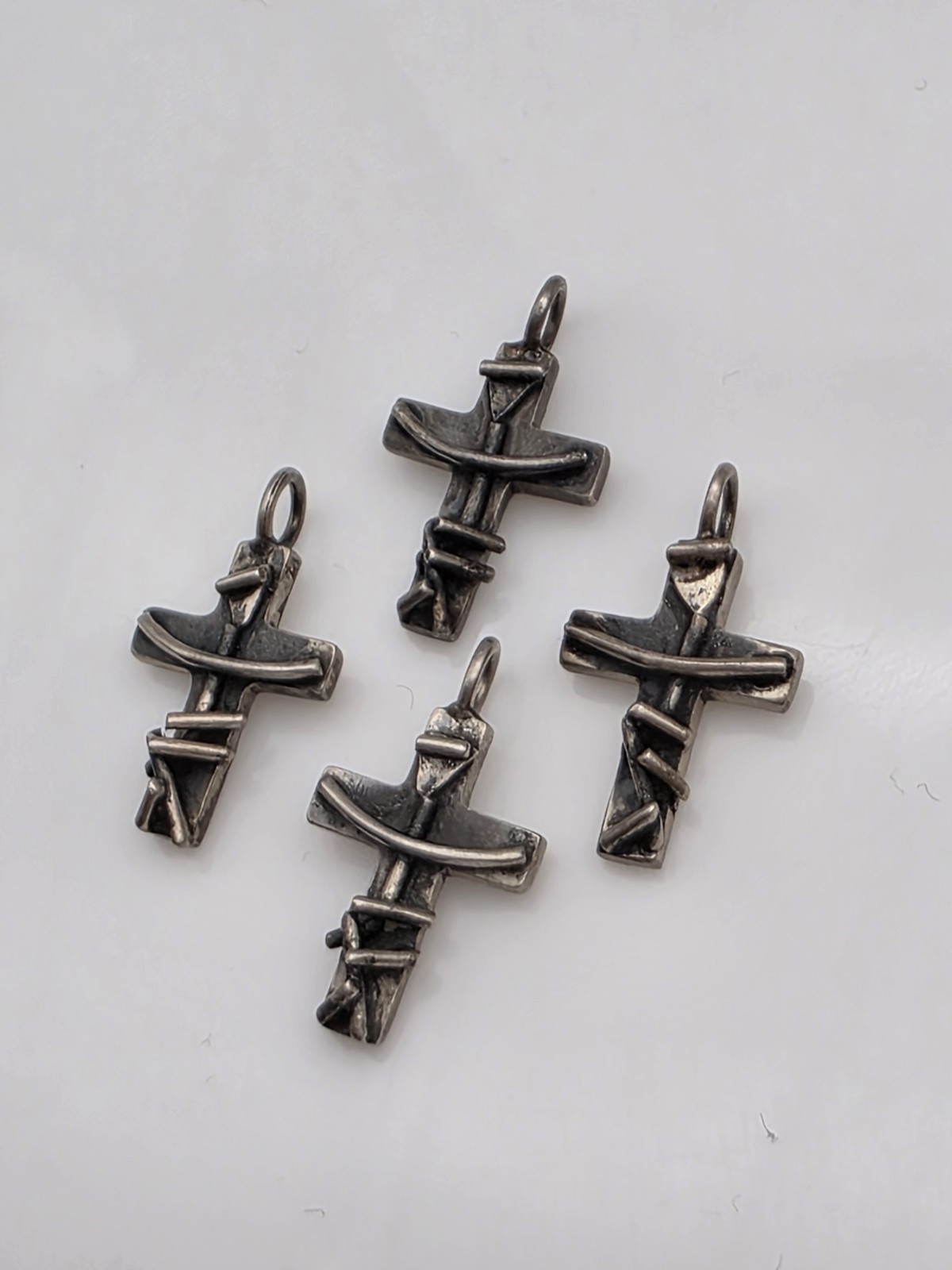 VINTAGE LOT 4  STERLING SILVER 925 HANDMADE CROSS SIGNED STERLING