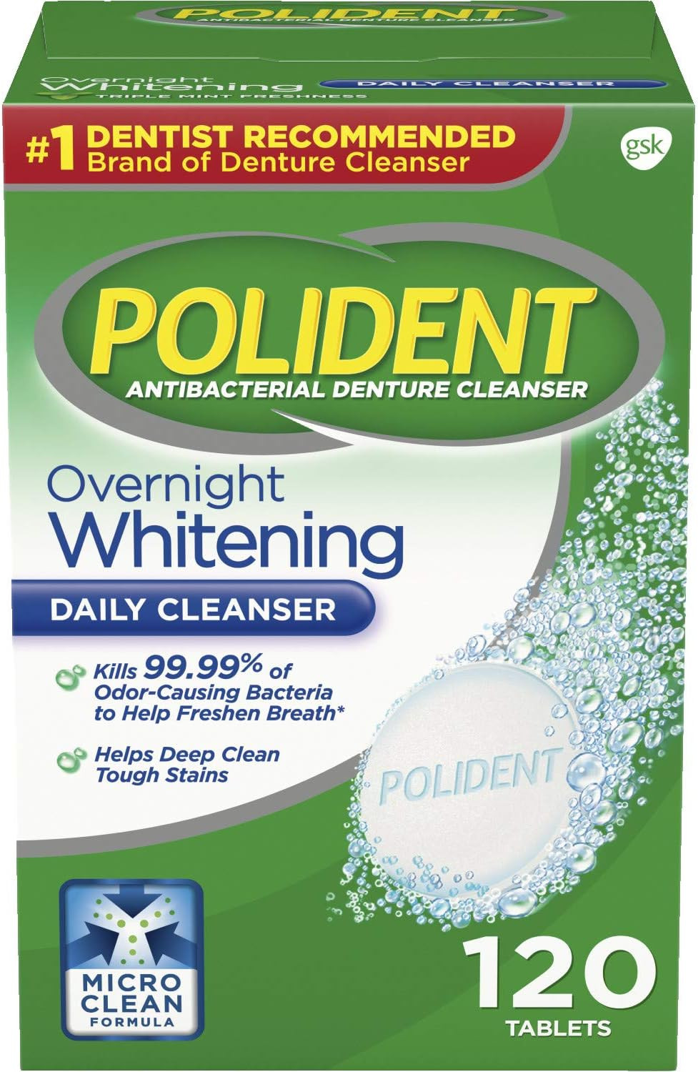 Overnight Whitening Denture Cleanser 120 Tablets (Pack of 2)