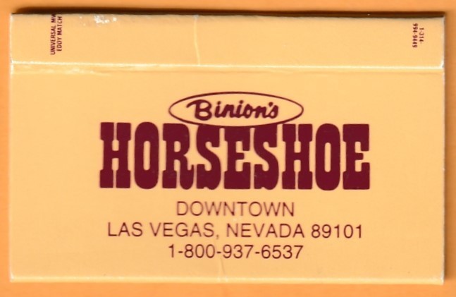 Binion's Horseshoe Casino Matchbox Cover / Lid Las Vegas icmsc5