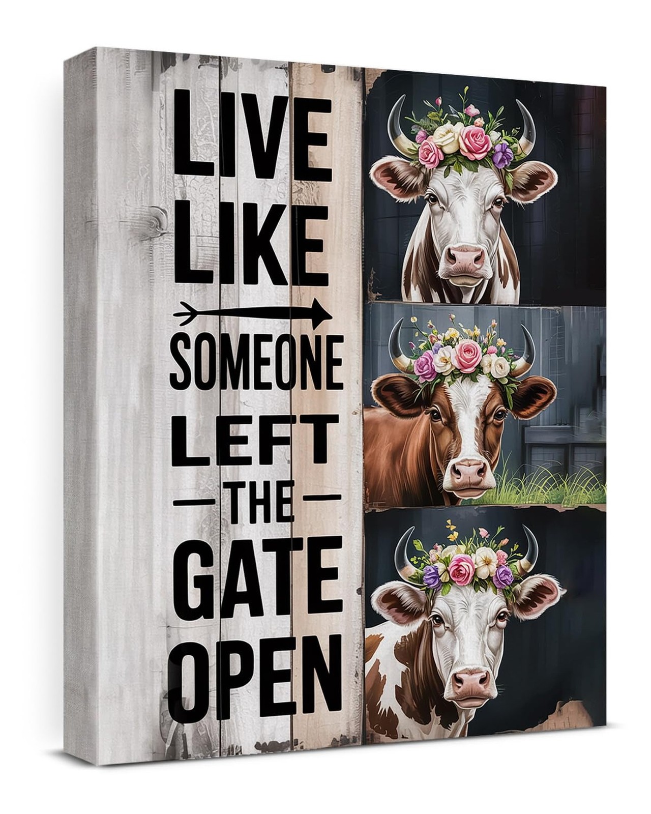 Farmhouse Cow Canvas Wall Art Vintage Rustic Cow Print Poster Framed Painting...