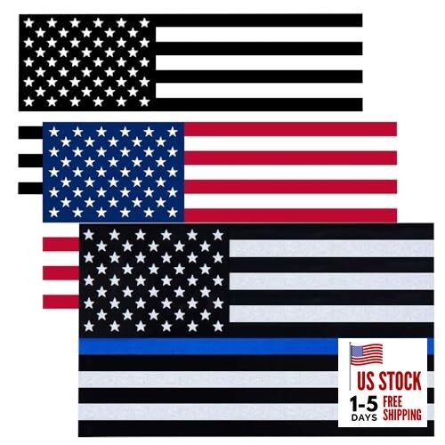 American Flag Car Stickers 3-Pack – Black White Thin Blue Line Vinyl Decals 