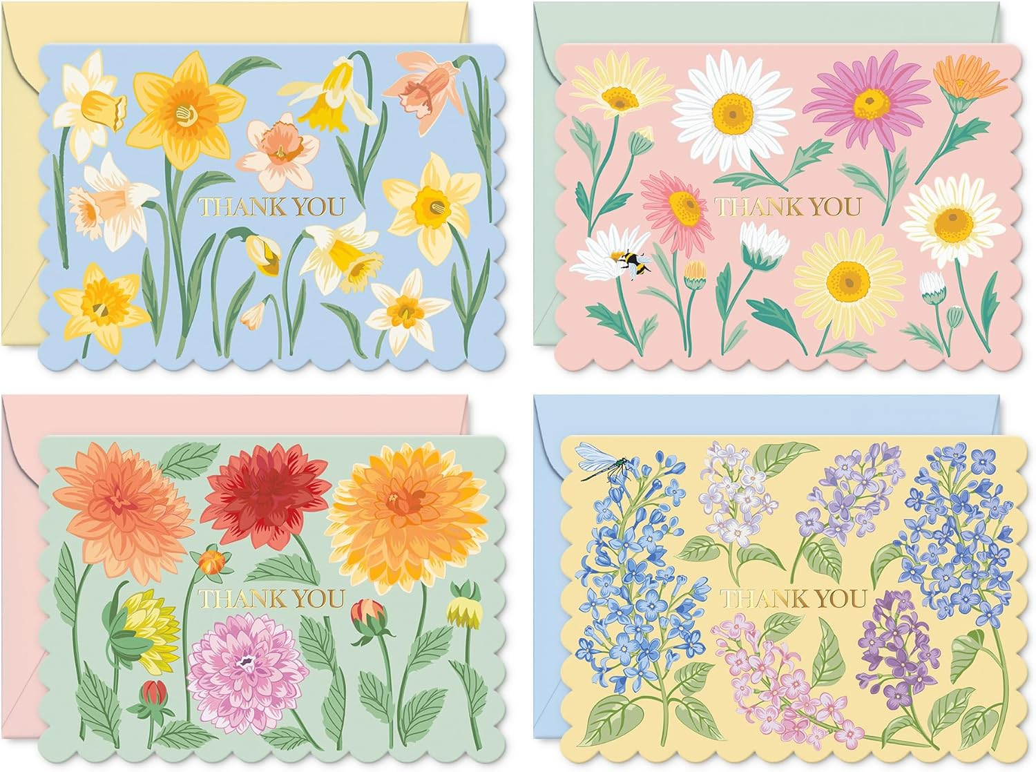 S&O Floral Thank You Cards with Envelopes – 36 Blank Cards – 4 Assorted Sunlit M