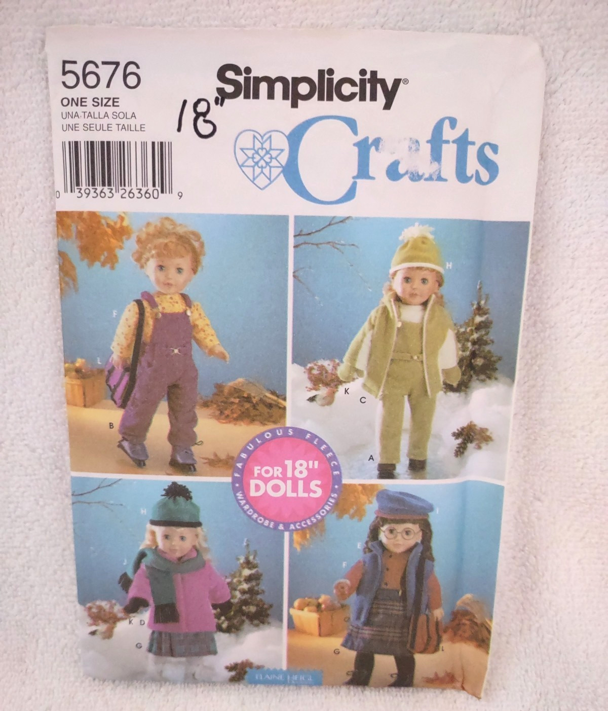 Simplicity 18" Doll Clothes Pattern 5676 Overalls Jacket Vest Hat Mittens 2003