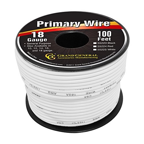 Grand General 55225 100' 18-Gauge Primary Wire 100 Foot White