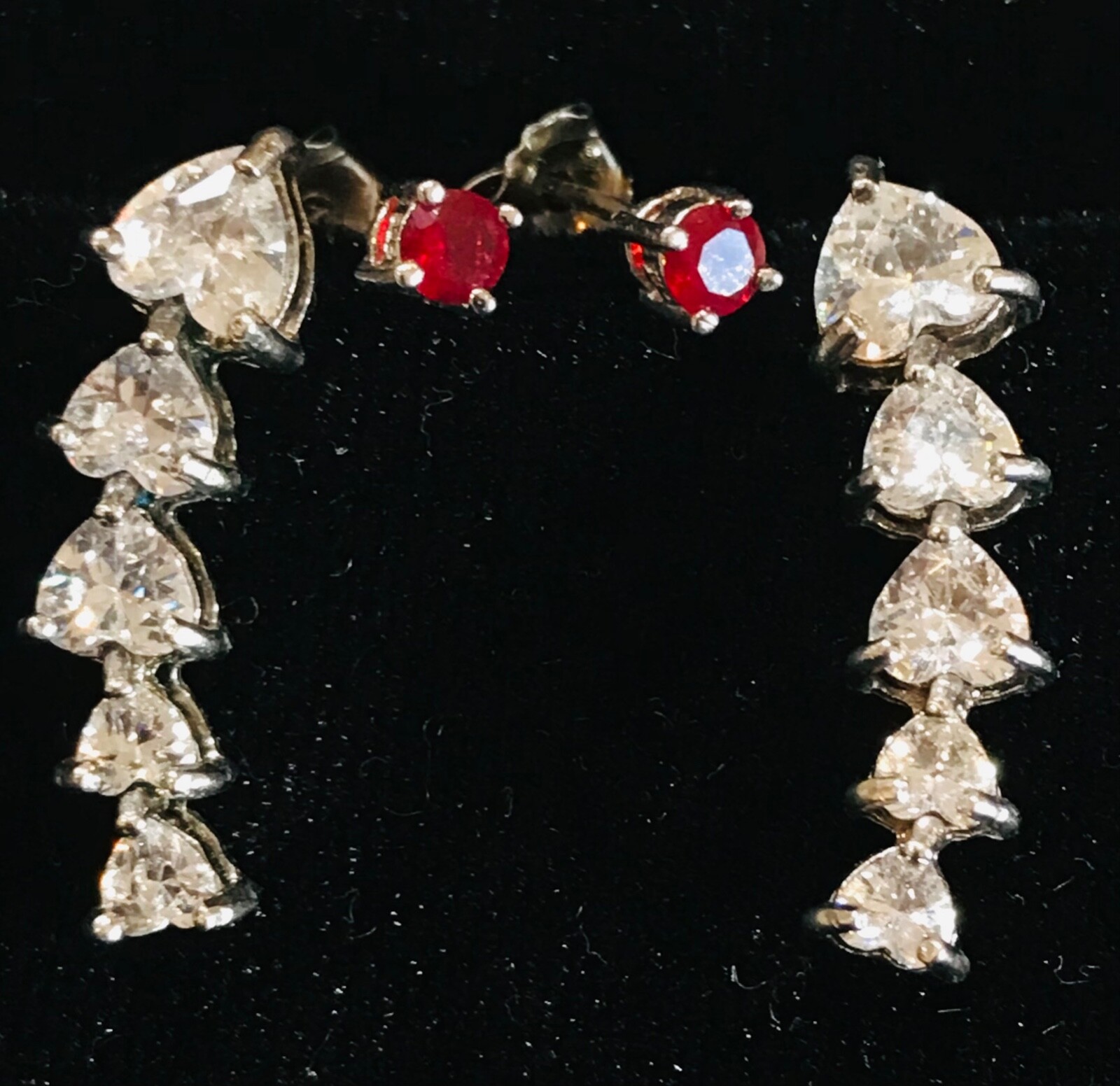 2 SETS CZ Earrings Sterling Silver Heart & Red 925 Graduated Dangle JML Studs