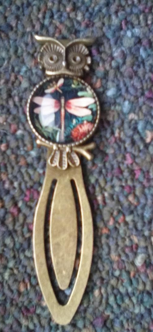 NWOT BRASS OWL BOOK MARK WITH DRAGONFLY VTG STYLE